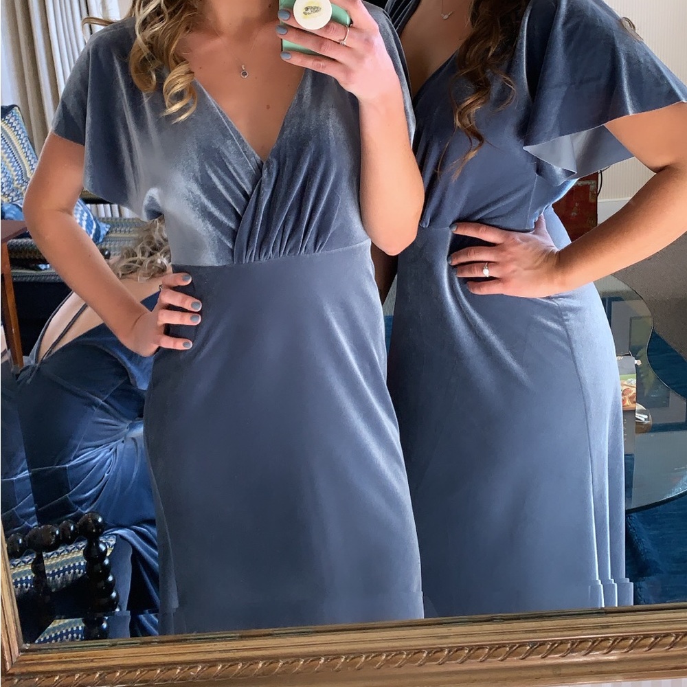 Slate blue bridesmaids dress velvet worn once